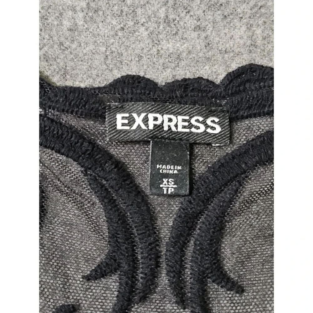 Express Black Sheer Lace Tank Top Women's Size XS Gothic Boho Embroidered Mesh - Picture 3 of 7